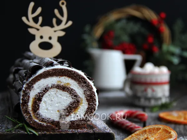 Фото блюда: «Рождественское полено» (торт-рулет)