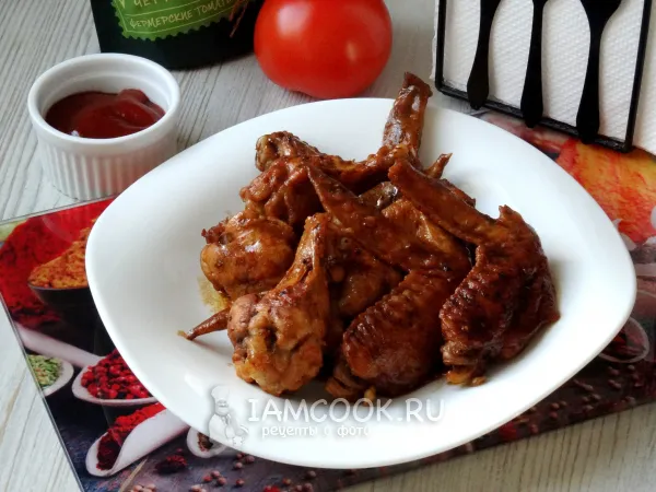 Фото блюда: Куриные крылышки в соевом соусе на сковороде