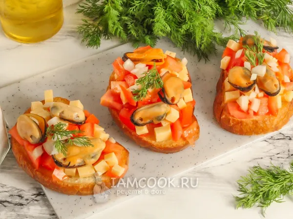 Фото блюда: Брускетта с мидиями