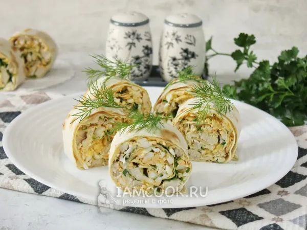 Фото блюда: Рулет из лаваша с индейкой и сыром