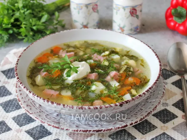 Фото блюда: Щавелевый суп с колбасой и яйцом