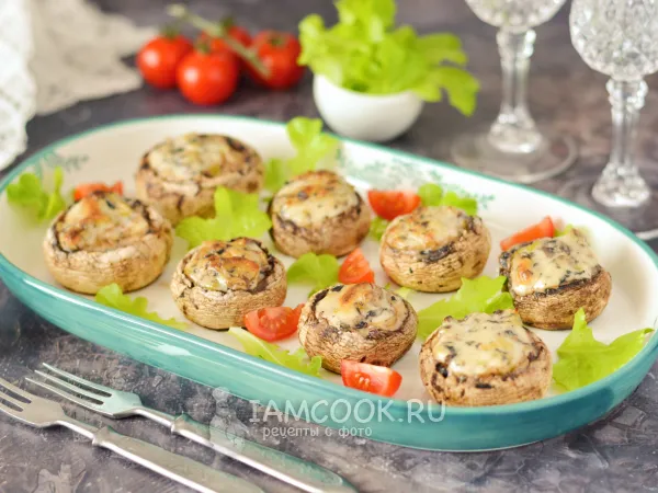 Фото блюда: Шампиньоны с плавленым сыром в духовке