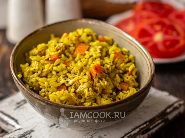 Фото блюда: Фарш индейки с рисом на сковороде