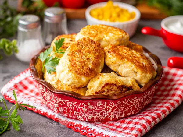 Фото блюда: Куриные котлеты с кукурузой и сыром