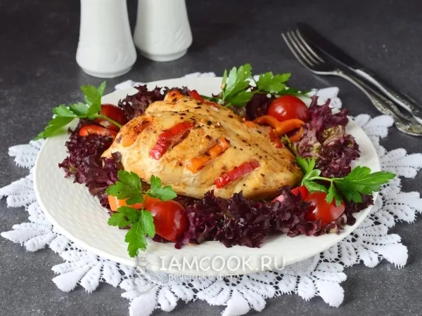 Фото блюда: Куриная грудка с болгарским перцем в духовке