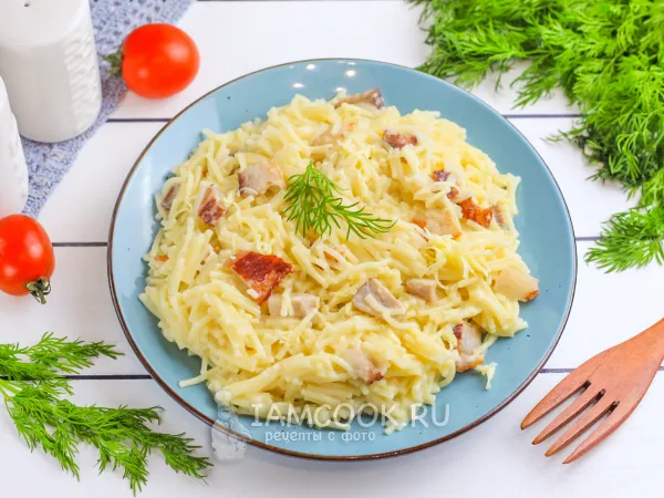 Фото блюда: Вермишель с беконом, сыром и сливками