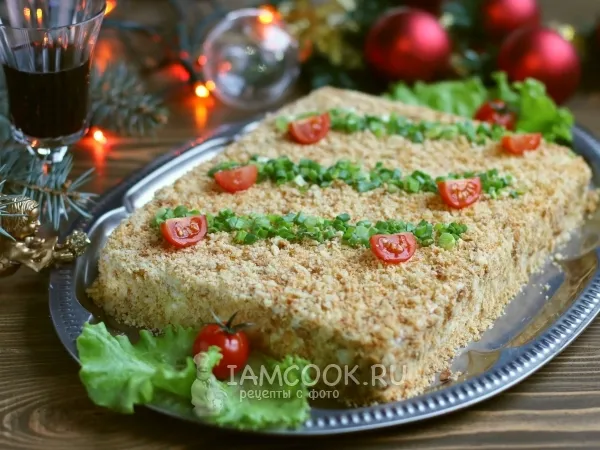 Фото блюда: Закусочный рыбный торт «Наполеон» из коржей