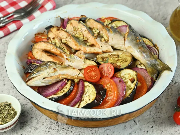 Фото блюда: Голец с овощами в духовке