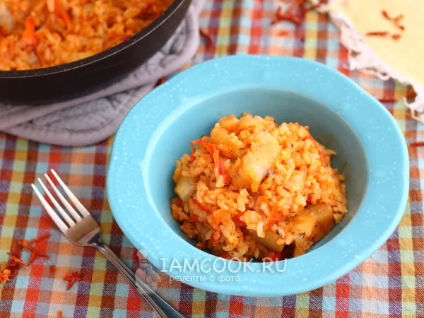 Фото блюда: Минтай с рисом на сковороде