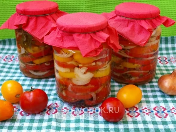 Фото блюда: Салат из помидоров и лука на зиму