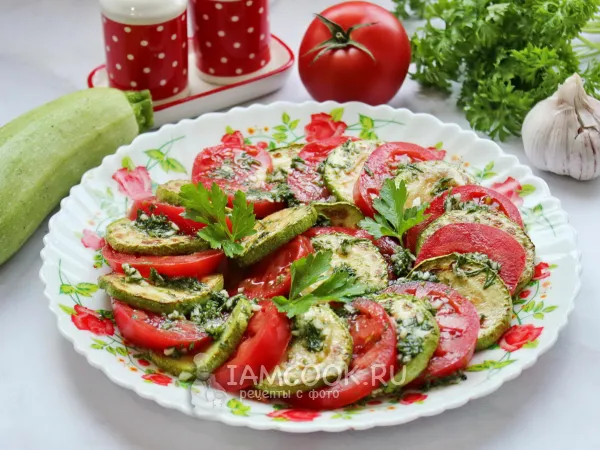 Фото блюда: Закуска из кабачков с помидорами и чесноком