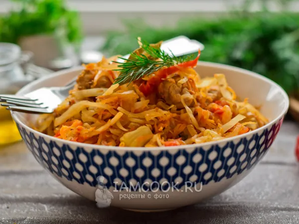 Фото блюда: Тушеная капуста с мясом в рукаве