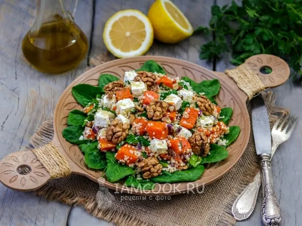 Фото блюда: Салат с булгуром, печеной тыквой и сыром фета