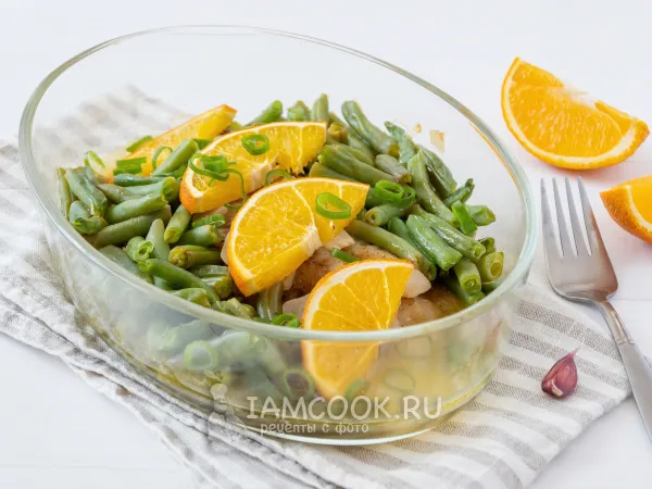 Фото блюда: Стручковая фасоль с рыбой в духовке