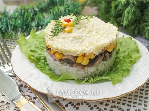 Фото блюда: Салат с маринованными шампиньонами