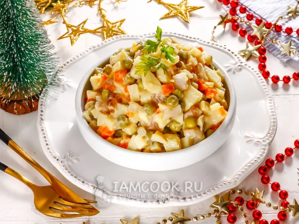 Фото блюда: Постный Оливье с копченой рыбой