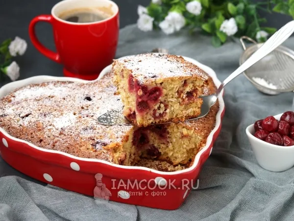 Фото блюда: Овсяно-манный кекс с вишней