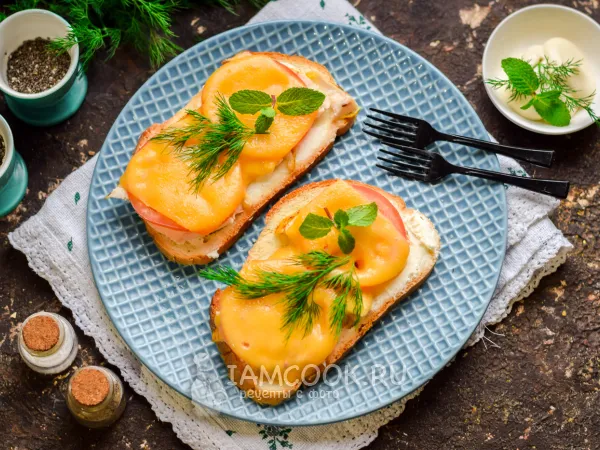 Фото блюда: Горячие бутерброды с курицей и сыром в микроволновке