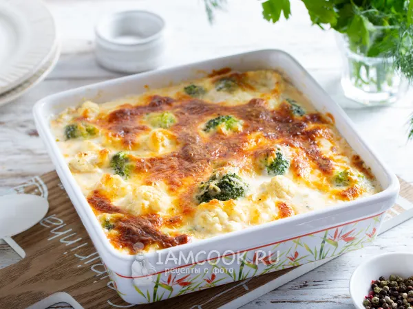 Фото блюда: Курица с брокколи и цветной капустой в духовке