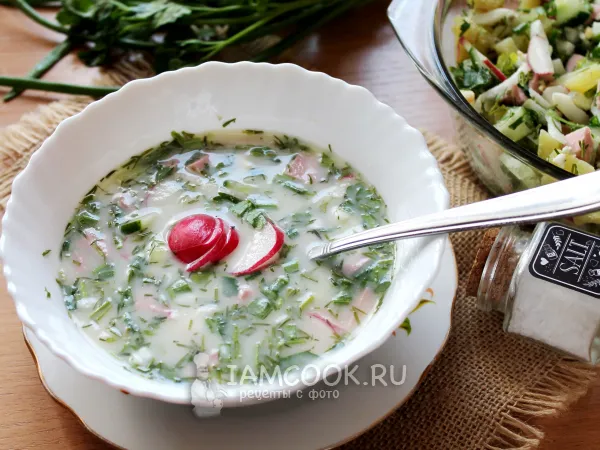 Фото блюда: Окрошка на квасе из березового сока с колбасой