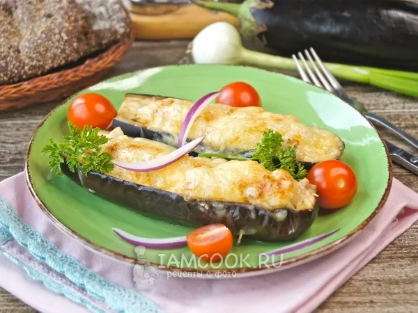 Фото блюда: Лодочки из баклажанов с курицей