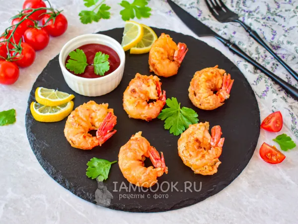 Фото блюда: Креветки в кляре на сковороде (во фритюре)