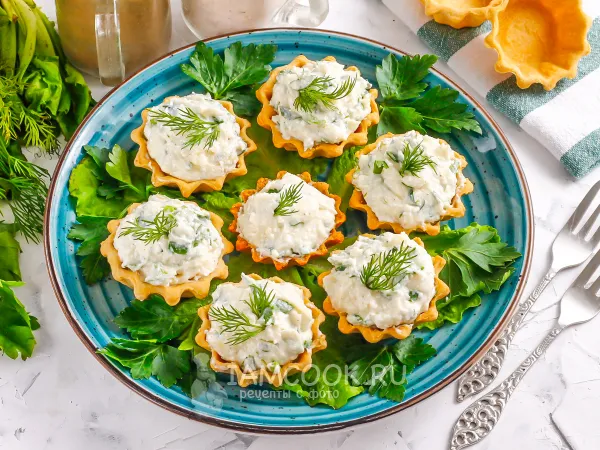 Фото блюда: Тарталетки с творожным сыром и зеленью
