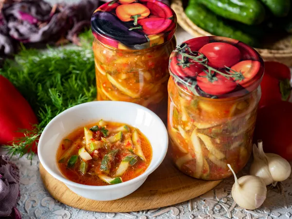 Фото блюда: Салат «Тещин язык» из огурцов на зиму