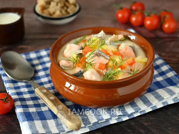 Фото блюда: Суп с семгой и плавленым сыром