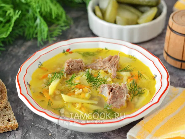 Фото блюда: Рассольник со свининой и перловкой