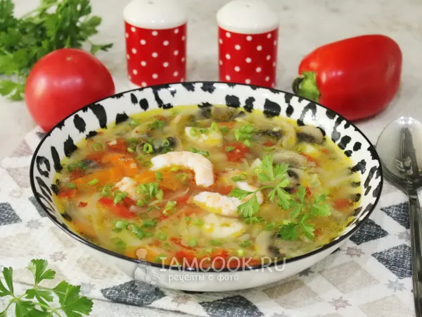 Фото блюда: Овощной суп с креветками