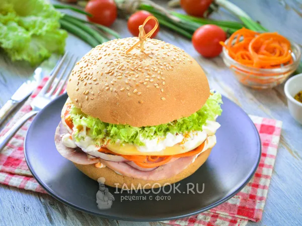 Фото блюда: Бургер с ветчиной