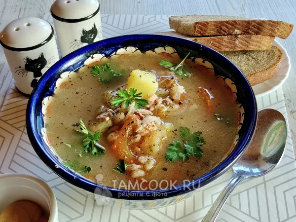 Фото блюда: Уха из головы горбуши с перловкой