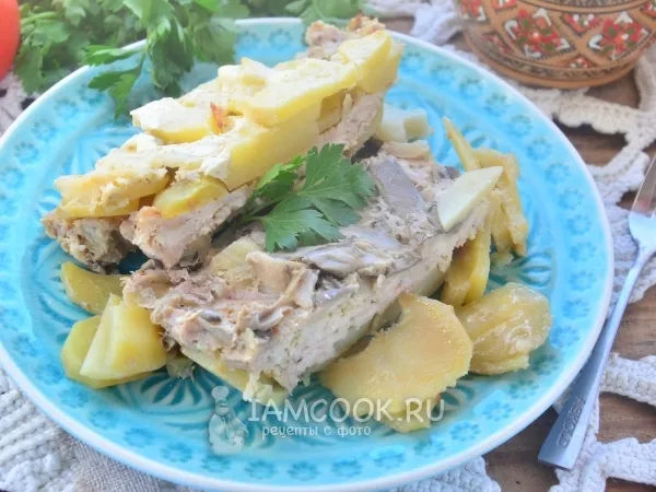 Фото блюда: Картошка с фаршем и грибами в духовке