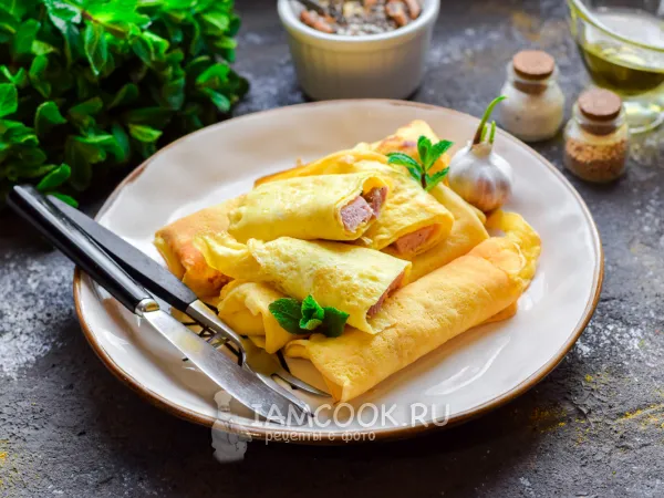 Фото блюда: Яичные блины с бужениной