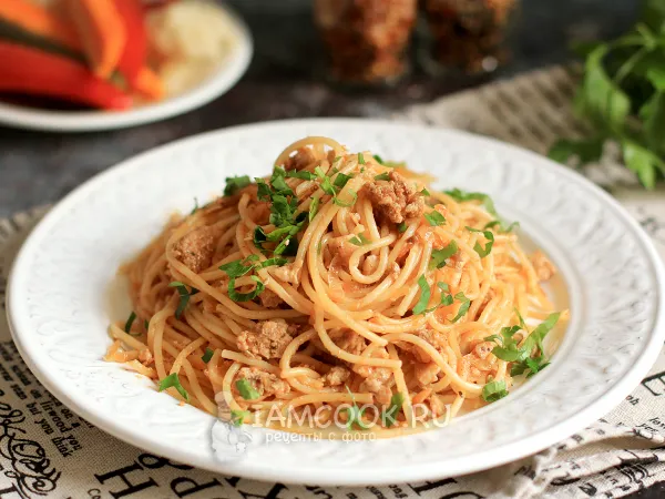 Фото блюда: Спагетти по-флотски с фаршем