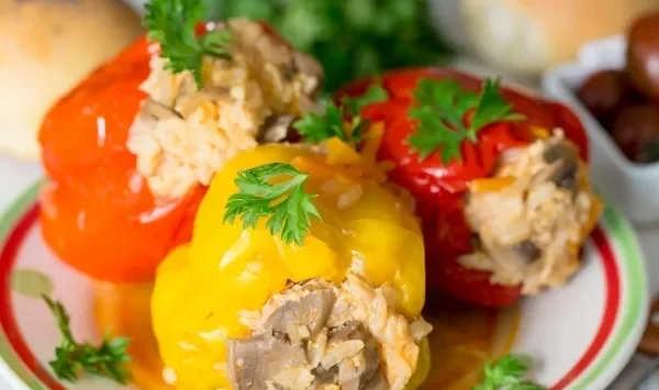 Фото блюда: Перец, фаршированный курицей и грибами