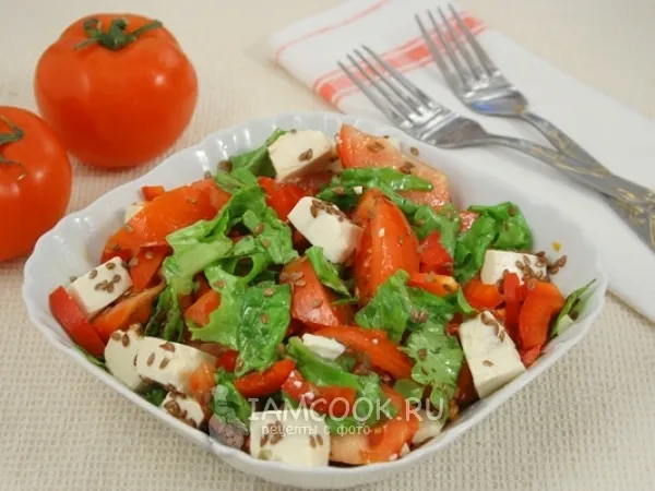 Фото блюда: Овощной салат с маринованным сыром Тофу и семенами льна