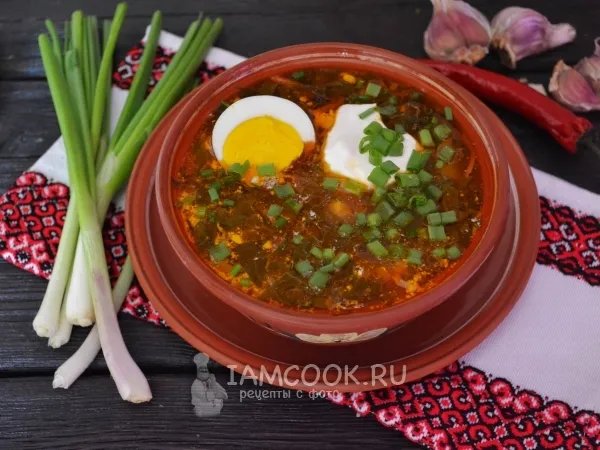 Фото блюда: Зелёный борщ со щавелем и яйцом