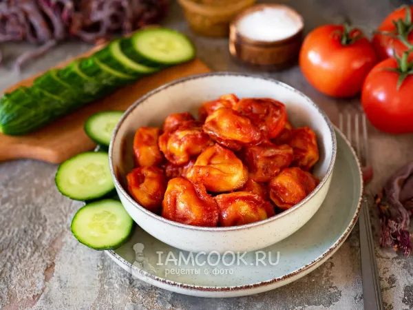 Фото блюда: Жареные пельмени с томатной пастой