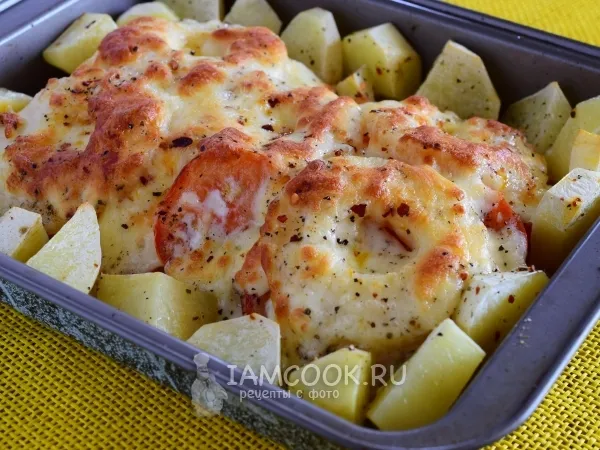 Фото блюда: Свинина с ананасами и картошкой в духовке