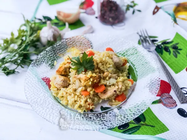 Фото блюда: Булгур с индейкой в духовке в рукаве