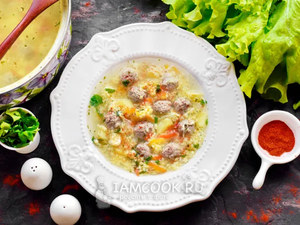Фото блюда: Суп с пшеном и фрикадельками