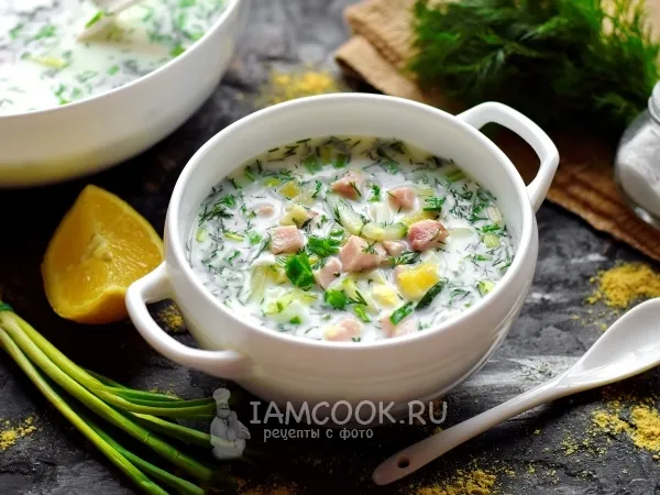 Фото блюда: Окрошка на квасе с ветчиной