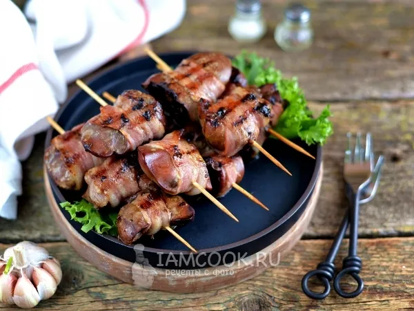 Фото блюда: Шашлык из индюшиной печени в беконе на сковороде-гриль