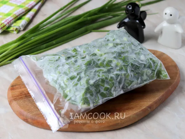 Фото блюда: Как заморозить зеленый лук на зиму в морозилке