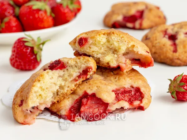 Фото блюда: Песочное печенье с клубникой