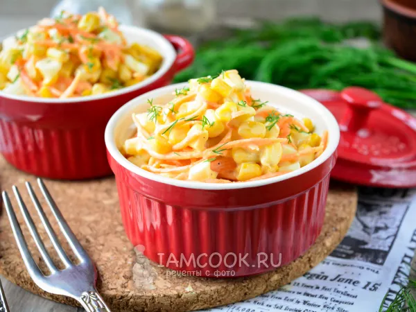 Фото блюда: Салат с корейской морковкой и кукурузой