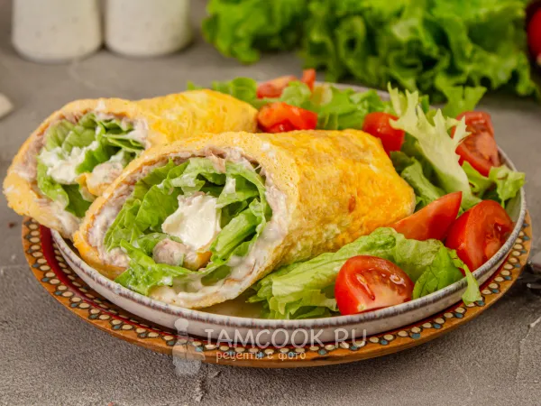 Фото блюда: Яичный блин с тунцом и сыром