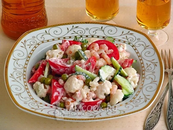 Фото блюда: Салат из цветной капусты с креветками